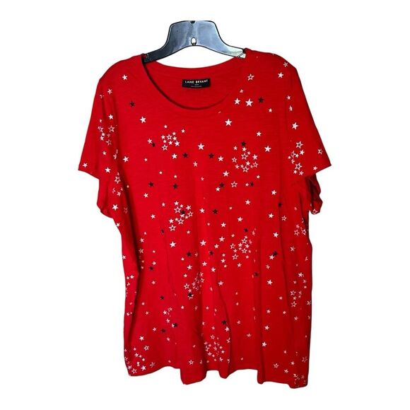 Lane Bryant Cotton Red Embroidered Stars Graphic Tee Shirt Top Size 18/20 - Picture 2 of 9
